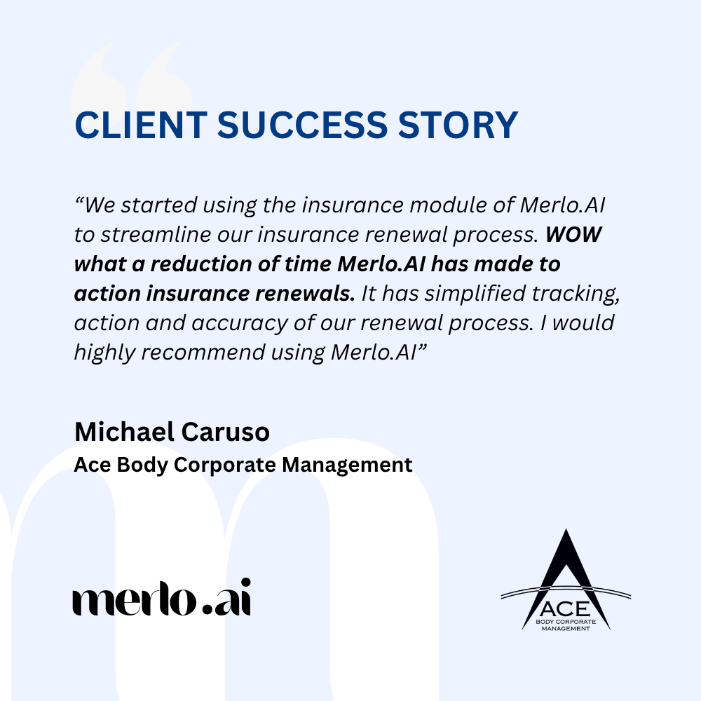 A customer testimonial from an existing customer who talks about the impact merlo ai had on their insurance renewals